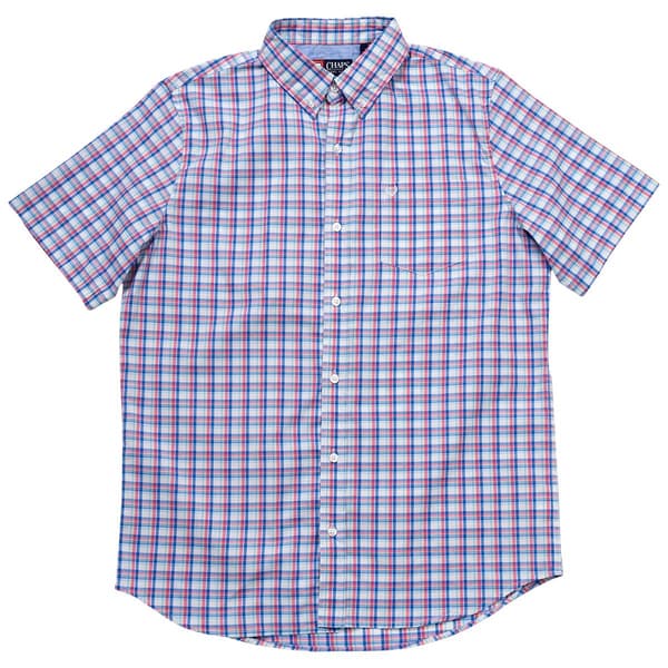 Mens Chaps Plaid Short Sleeve Button Down Shirt - White - image 