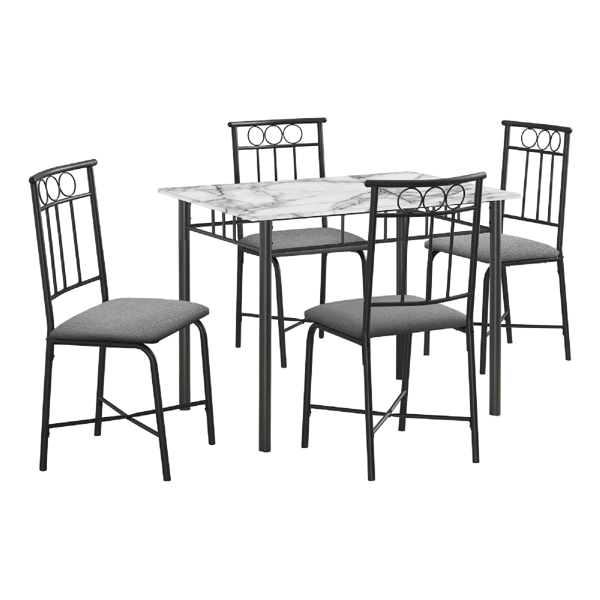 Monarch Specialties Modern 5pc. White Marble Dining Table Set
