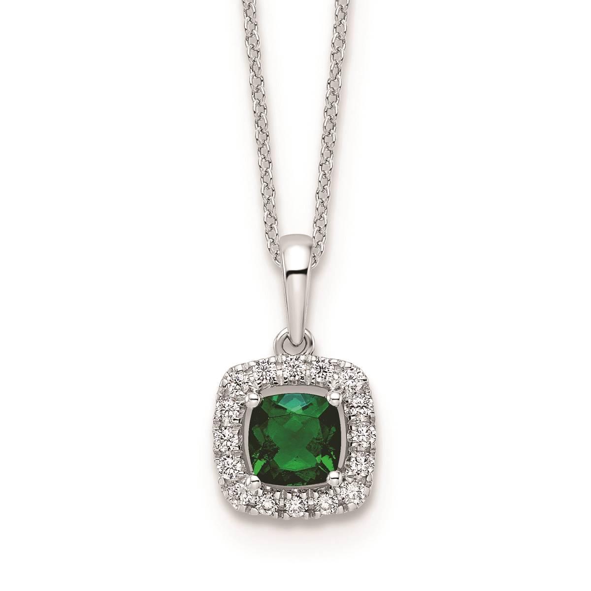Pure Fire 14kt. White Gold Emerald Halo Pendant