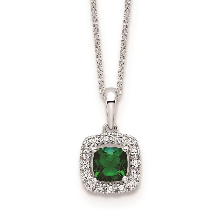 Pure Fire 14kt. White Gold Emerald Halo Pendant