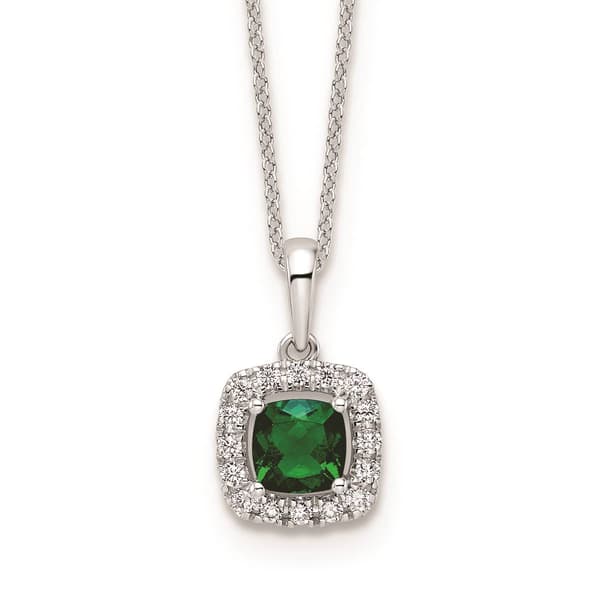 Pure Fire 14kt. White Gold Emerald Halo Pendant - image 