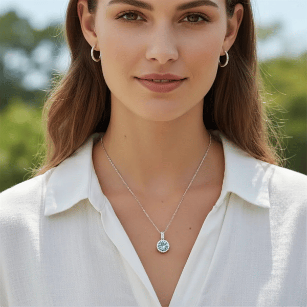 Saffron 1ctw. Turquoise Moissanite Diamond Halo Pendant Necklace