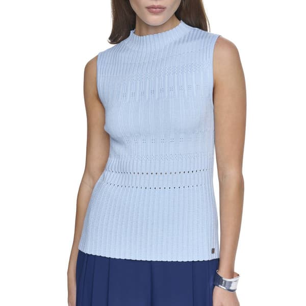 Womens Halston Sleeveless Mock Neck Rib Knit Sweater
