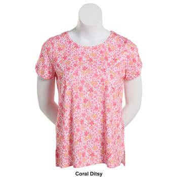 Womens Emily Daniels Short Sleeve Split Sleeve Floral Knit Tee - Boscov's