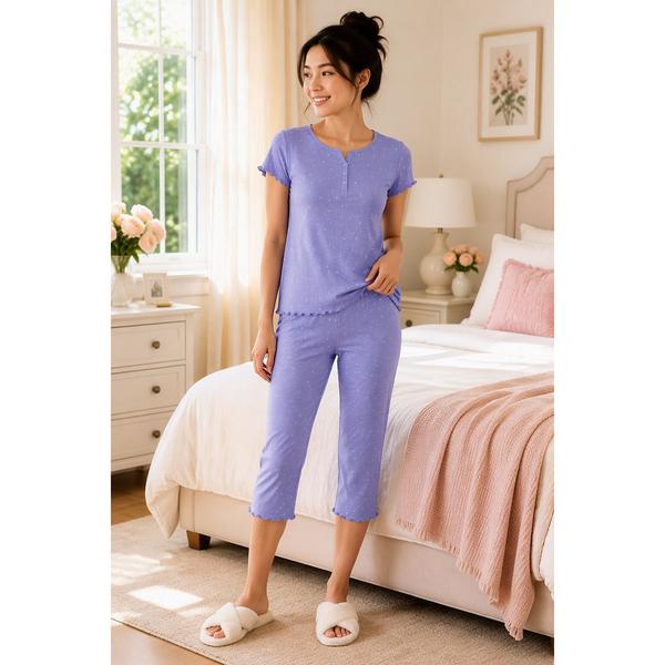 Womens Laura Ashley(R) Short Sleeve Dot Henley Long Leg Pajama Set - image 