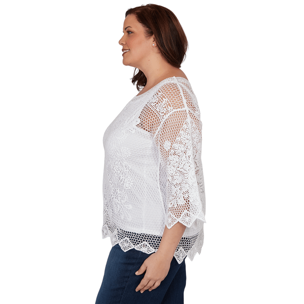 Plus Size Ruby Rd. French Riviera 3/4 Sleeve Open Crochet Blouse