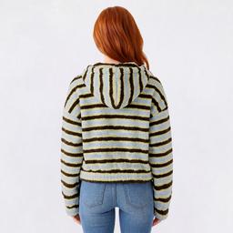 Juniors Derek Heart Striped Sherpa Control Waist Hooded Jacket
