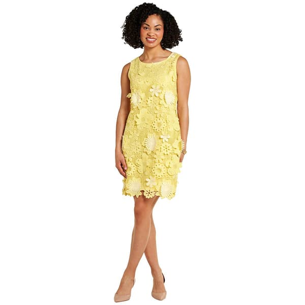 Womens Nina Leonard Sleeveless Two Tone Lace Sheath Dress
