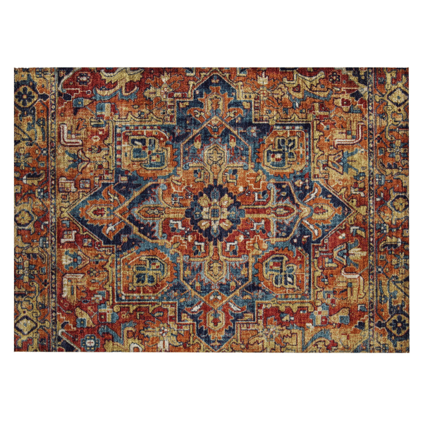 HomeRoots Red Orange & Blue Oriental Non Skid Accent Rug