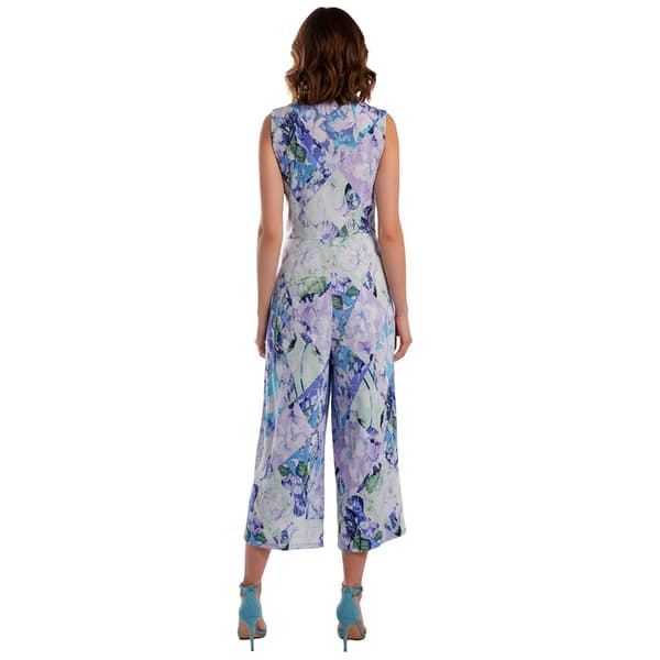 Womens Nina Leonard Sleeveless Floral Surplice Neck Crop Jumpsuit