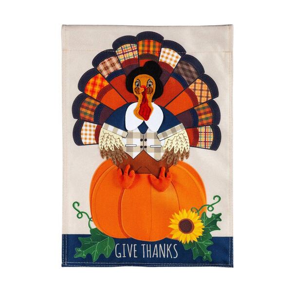 Evergreen Patterned Turkey Garden Burlap Flag - image 