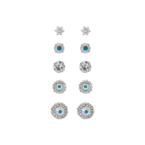 Roman Silver-Tone 5pr. AB Glass & White Stone Earrings - image 