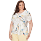 Plus Size Alfred Dunner Out Of The Blue Floral Birds V Neck Tee - image 3