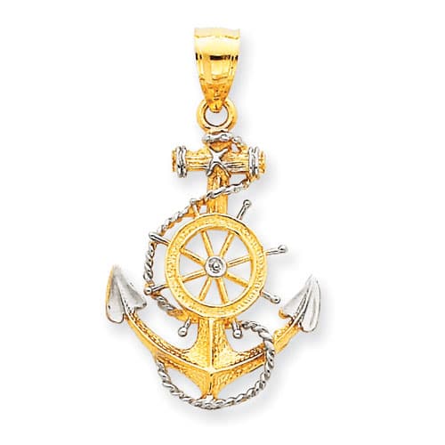 Gold Classics™ 14kt. & Rhodium Anchor & Rope Pendant