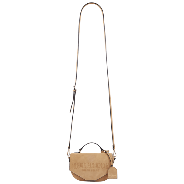 True Religion Trapunto Logo Suede Flap Crossbody