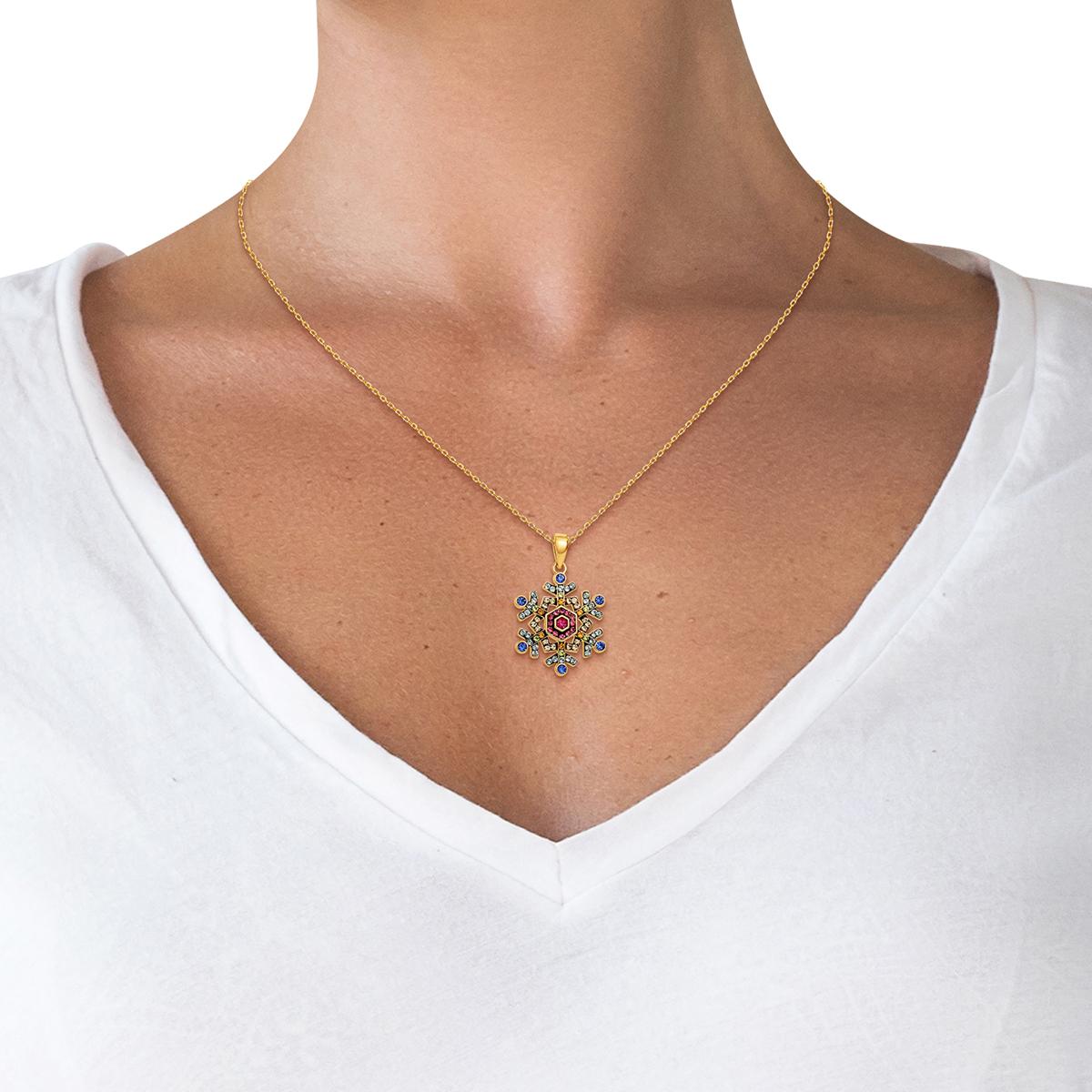 Ellen Tracy Gold Plated Multi Color Crystal Snowflake Pendant