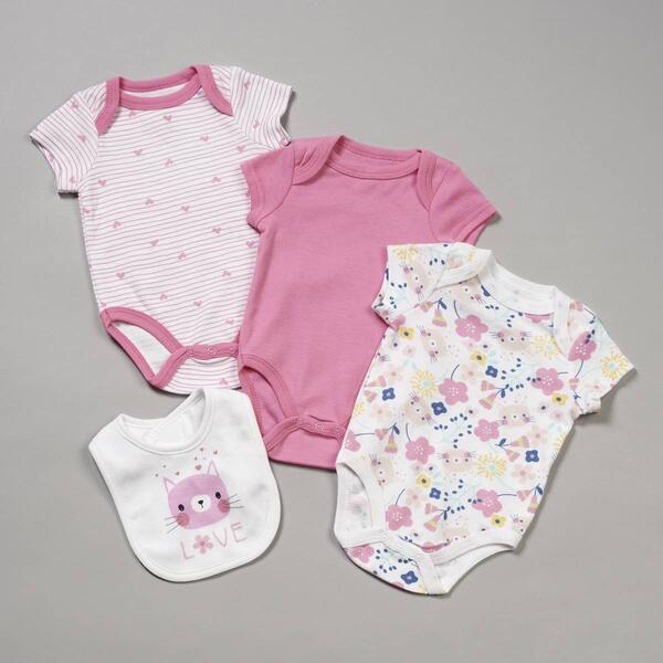 Baby Girl &#40;NB-9M&#41; Mini Hop 4pc. Love Floral Bodysuits with Bib - image 