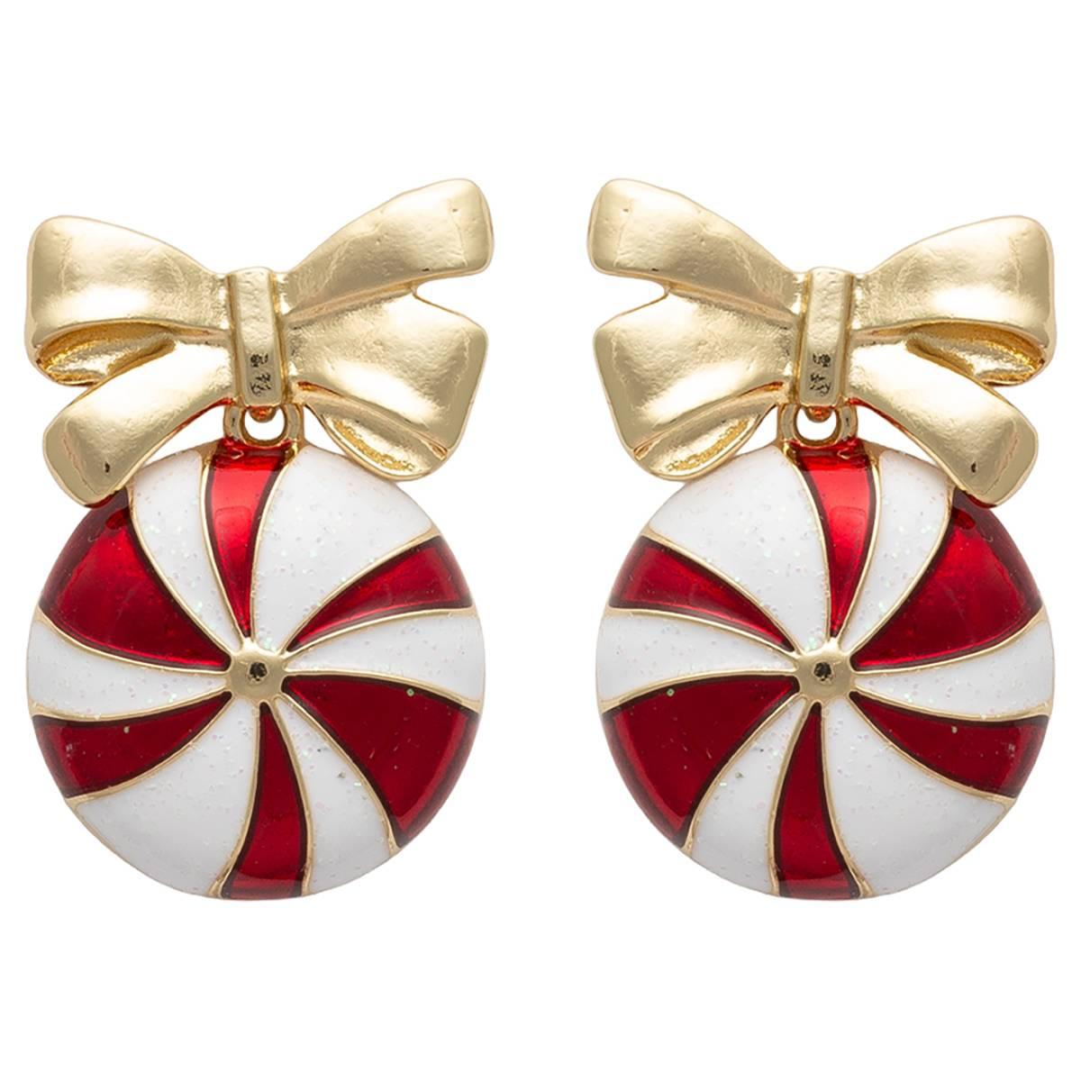 Bow Top Candy Cane Earrings