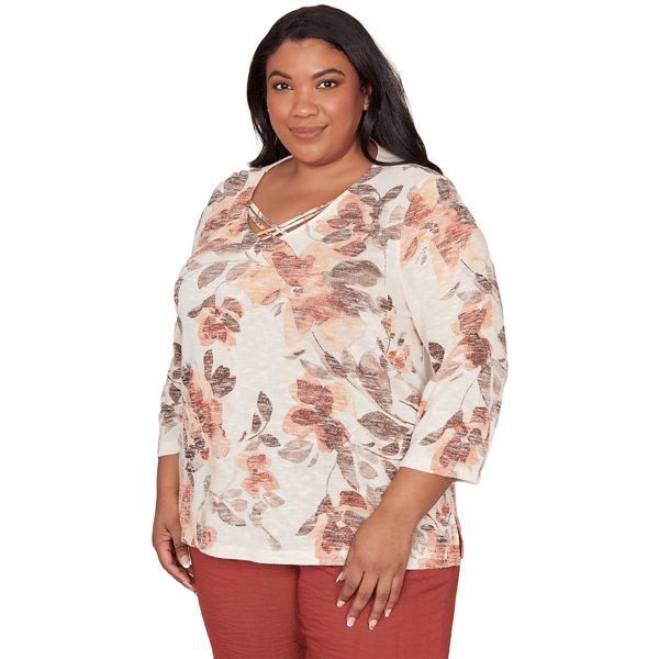 Plus Size Alfred Dunner Spice Market 3/4 Sleeve Floral Blouse