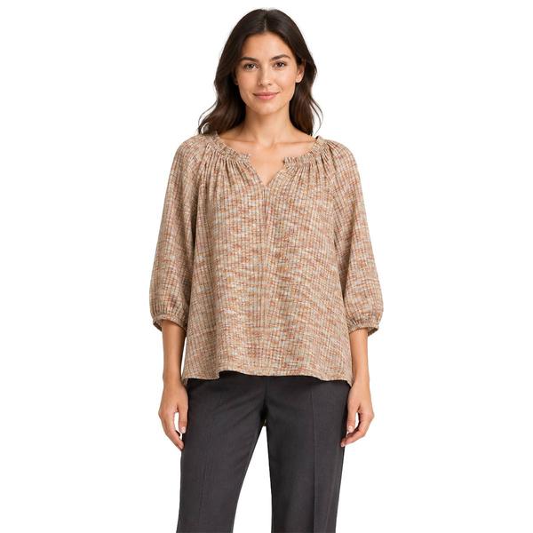 Petite Zac & Rachel 3/4 Sleeve Ruffle Neck Melange Sweater - image 