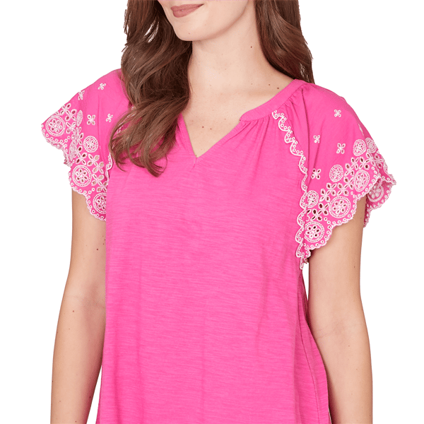 Womens Ruby Rd. Hothouse Florals Embroidery Sleeve Blouse