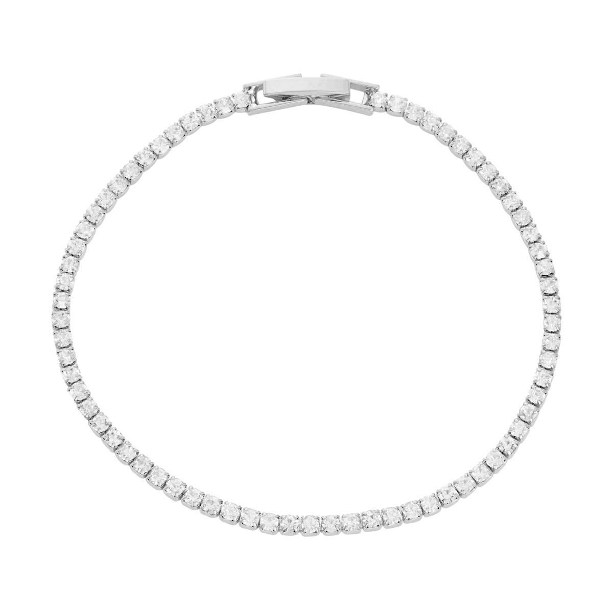 Crystal Colors Silver Plated Single Row Clear Tennis...