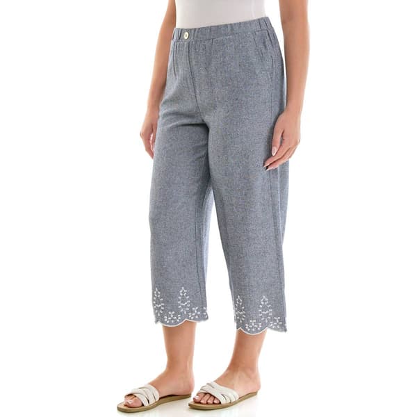 Petite Zac & Rachel Embroidered Scallop Hem Wide Leg Capris