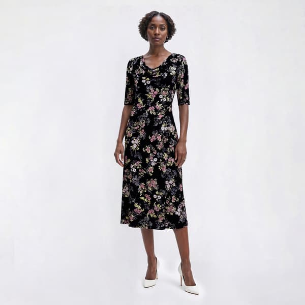 Womens Connected Apparel Elbow Sleeve Floral Midi Dress - image 