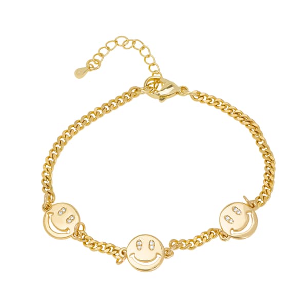 Gianni Argento Gold Plated Cubic Zirconia Smiley Face Bracelet - image 