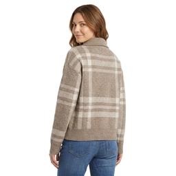Womens Madison & Hudson Long Sleeve Plaid Zip Sweater