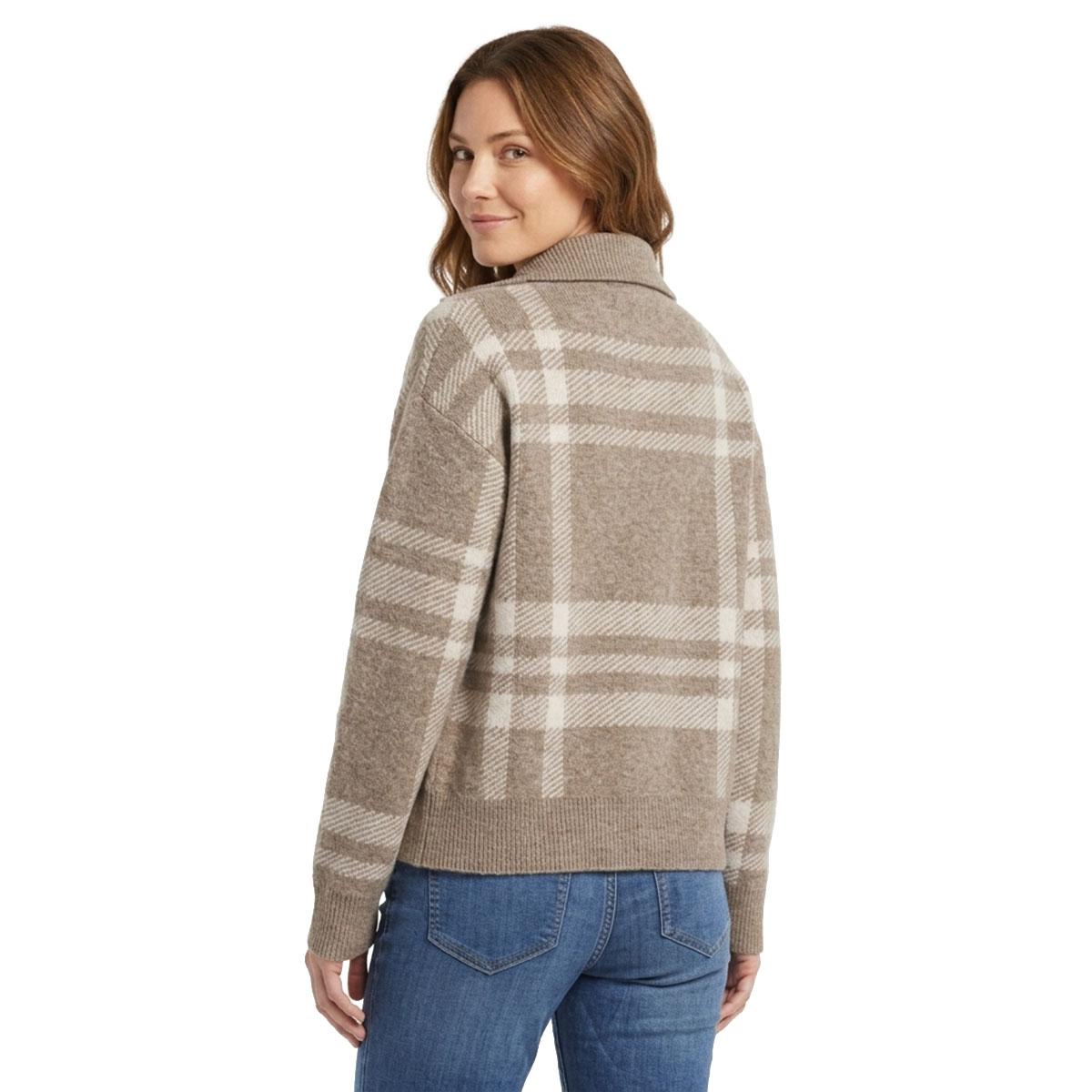 Womens Madison & Hudson Long Sleeve Plaid Zip Sweater