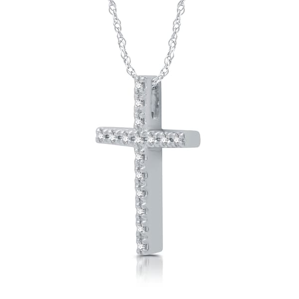 Nova Star® Sterling Silver 1/10ctw  Lab Grown Cross Pendant