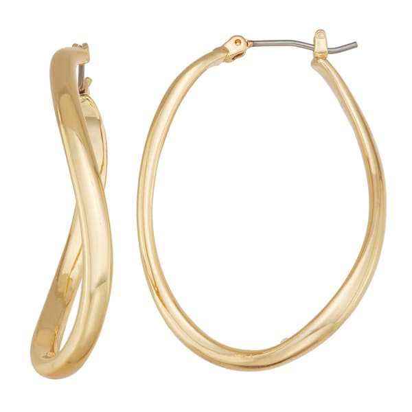 Napier 28mm Gold-Tone Twisted Story Hoop Earrings - image 