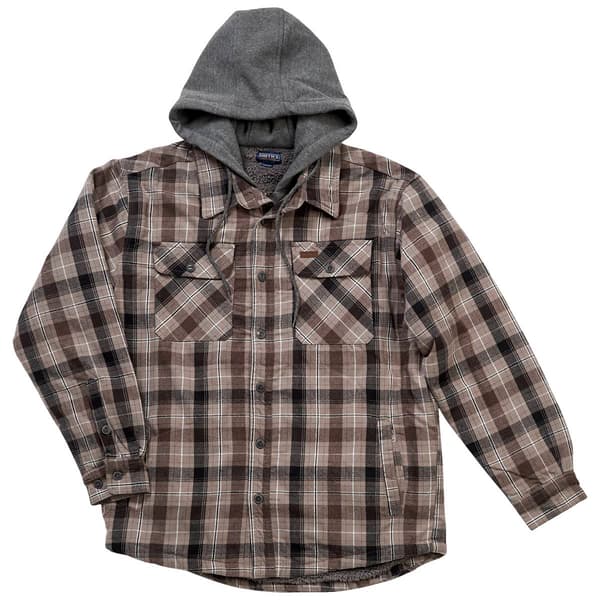 Mens Smith''s Sherpa Lined Flannel Shirt Jacket - Taupe/Brown