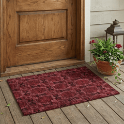 HomeRoots Burgundy & Black Floral Medallion Non Skid Accent Rug
