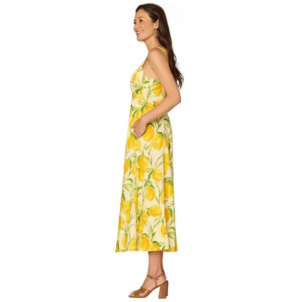 Womens Democracy Sleeveless Smocked Back Lemon Midi Dress