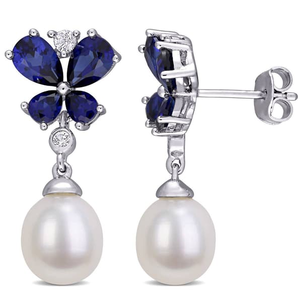 Gemstone Classics(tm) Sapphire & Pearl Butterfly Earrings - image 