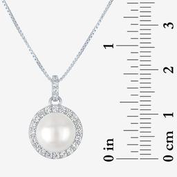 Gemstone Classics™ Lab Grown White Sapphire & Pearl Halo Pendant
