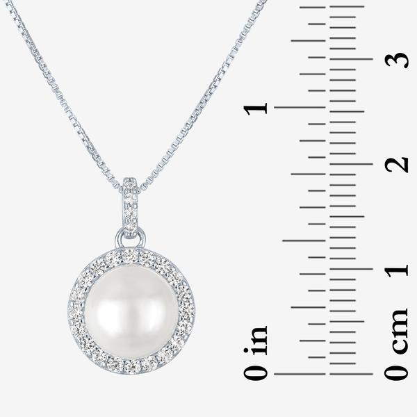 Gemstone Classics™ Lab Grown White Sapphire & Pearl Halo Pendant
