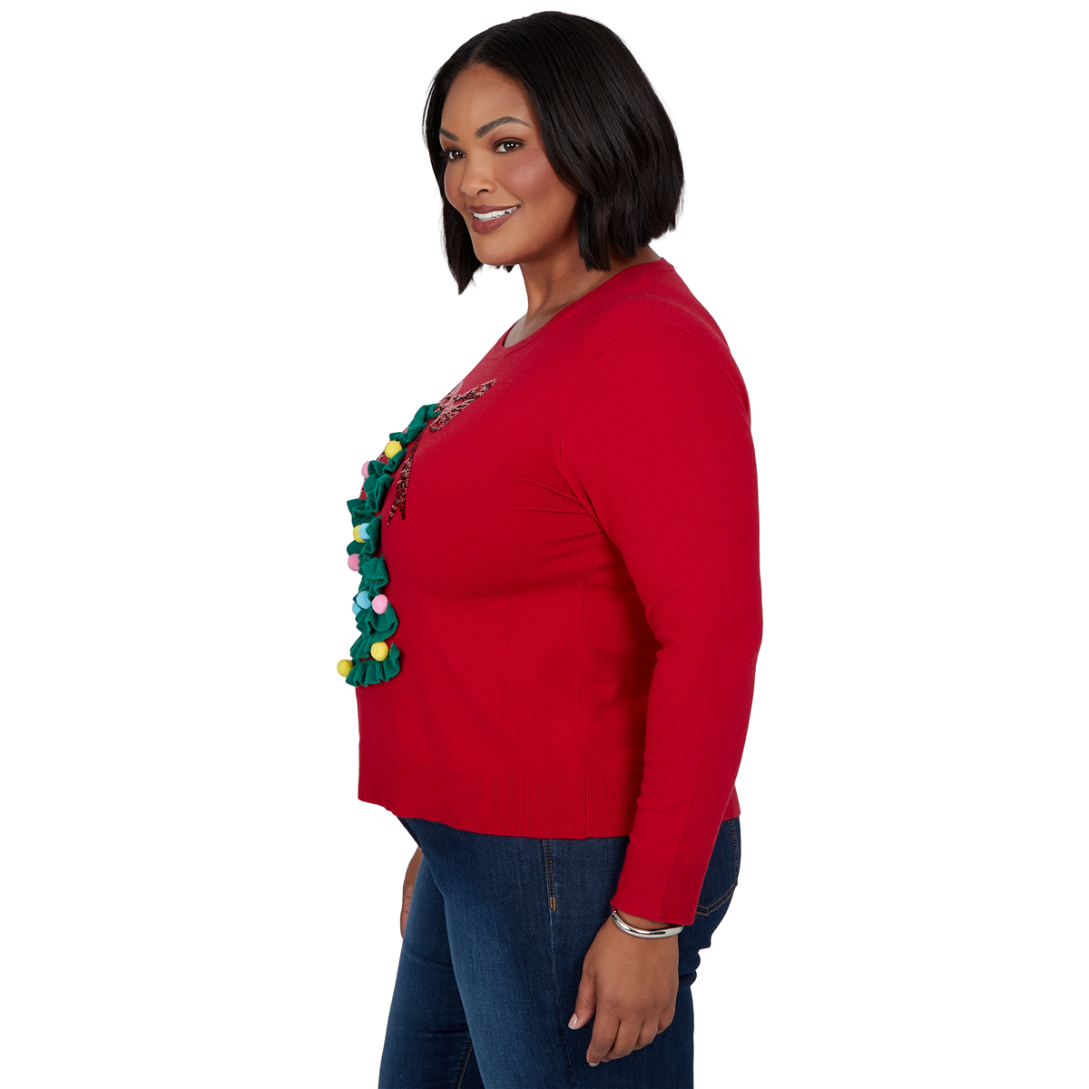 Plus Size Ruby Rd. Happy Holidays Textured Christmas Tree Sweater