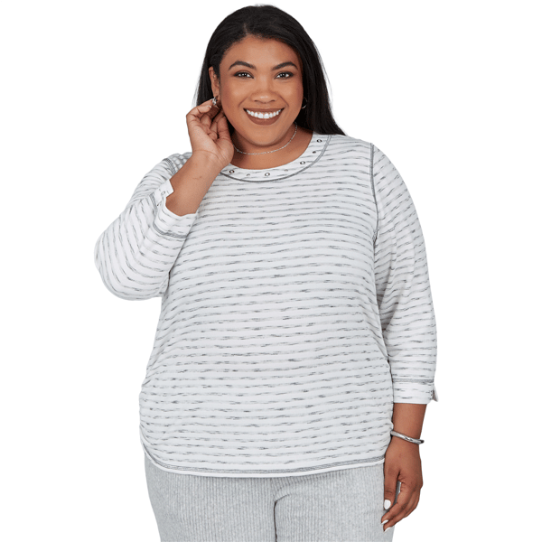 Plus Size Alfred Dunner Weekend Warrior 3/4 Sleeve Stripe Blouse