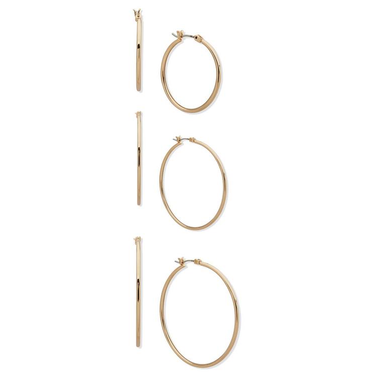 Nine West 28mm/34mm/44mm Gold-Tone Hoop Trio Earrings