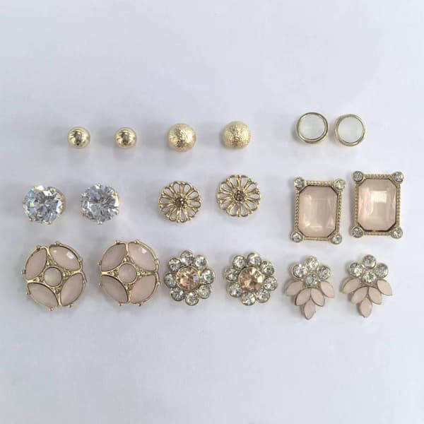 Ashley Cooper(tm) Shiny Gold 9pc. Flower & Stud Earring Set - image 