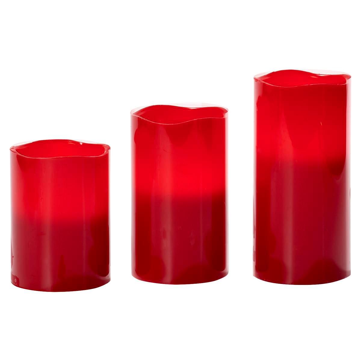 Red 3pc. Pillar LED Candle Set