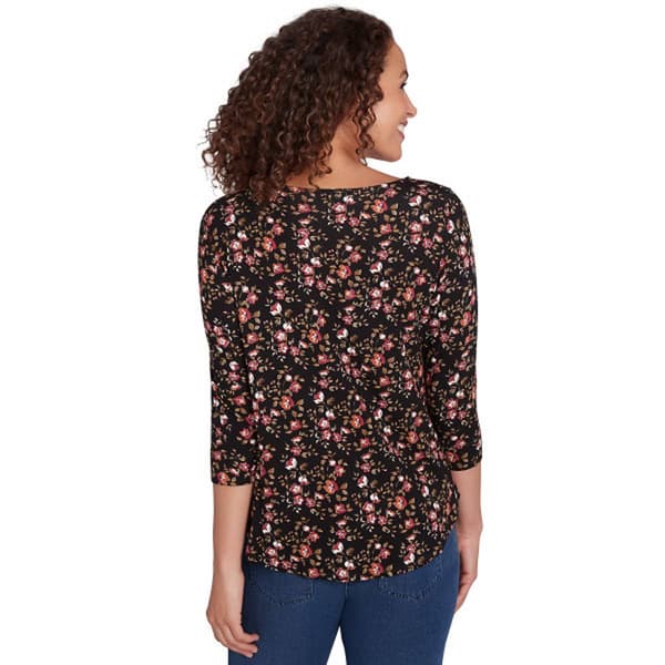 Petite Emaline Key Items 3/4 Sleeve Floral Boat Neck Tee