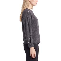 Womens NY Collection Long Sleeve Pearl Embellished Blouse