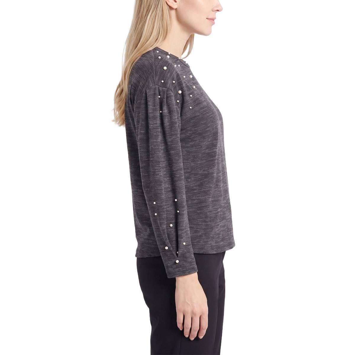 Womens NY Collection Long Sleeve Pearl Embellished Blouse
