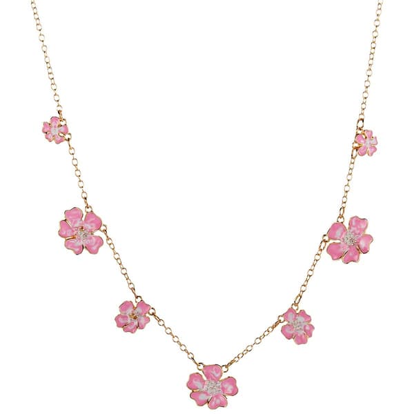 Ashley Cooper(tm) Gold-Tone Pink Enamel Flower Necklace - image 