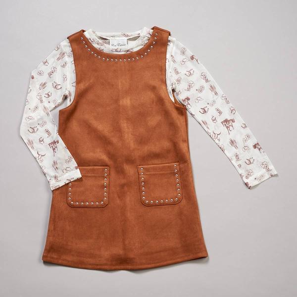 Girls (7-14) Rare Editions Western Mesh Top w/ Suede Jumper Set - image 