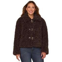 Womens Democracy Hook Closure Faux Fur Jacket